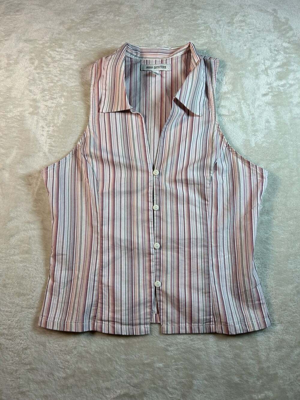 Urban Outfitters Womens Medium Sleeveless Button Up Shirt Striped Pink Brown